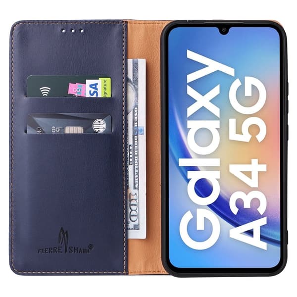FIERRE SHANN Samsung Galaxy A34 5G Plånboksfodral Konstläder - Blå