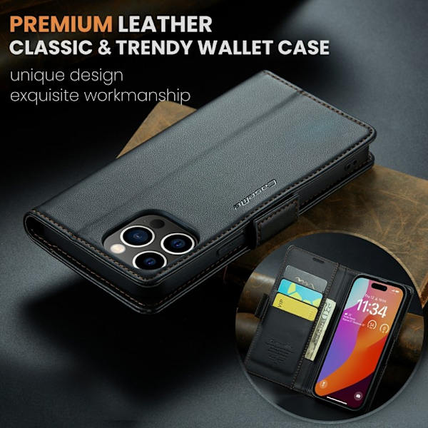 CASEME iPhone 16 Pro Max Plånboksfodral Konstläder RFID-Skydd Svart