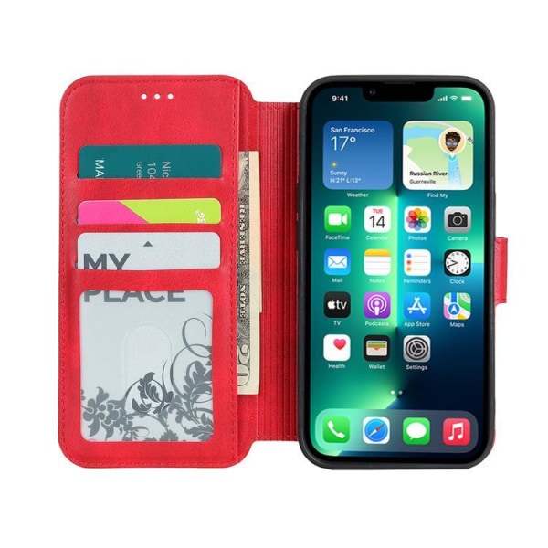 BOOM iPhone 13 Pro Plånboksfodral Calfskin - Röd