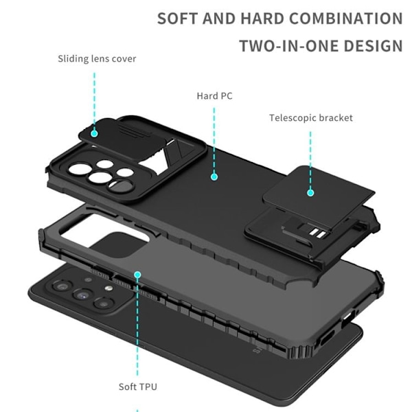Galaxy A12 4G Skal Kickstand Kameraskydd Slide - Svart Svart