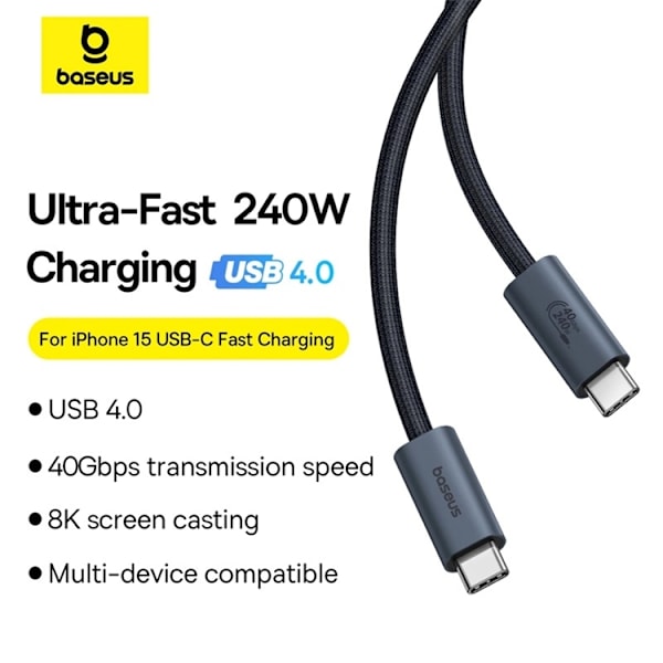 Baseus USB-C till USB-C kabel Snabb 240W 1m - Svart