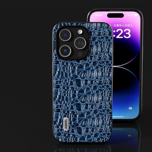 ABEEL Mobilskal till iPhone 15 Pro Max Äkta Läder + PC + TPU Blå