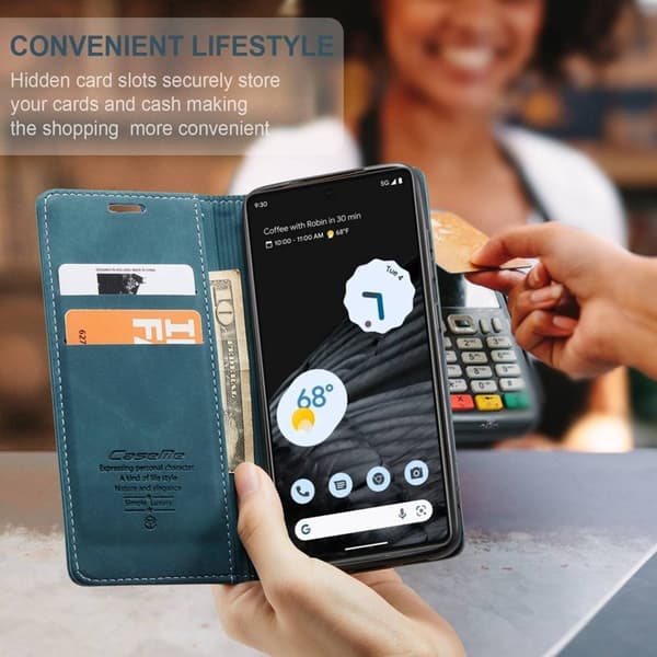 CASEME 013 Flip Konstläder Plånboksfodral för Google Pixel 7 5G - Blå