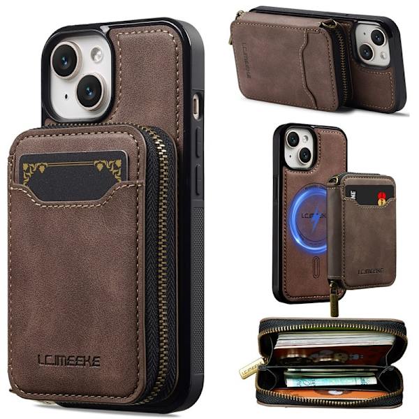 LC.IMEEKE L6 iPhone 15 Plus Plånboksfodral Konstläder - Brun