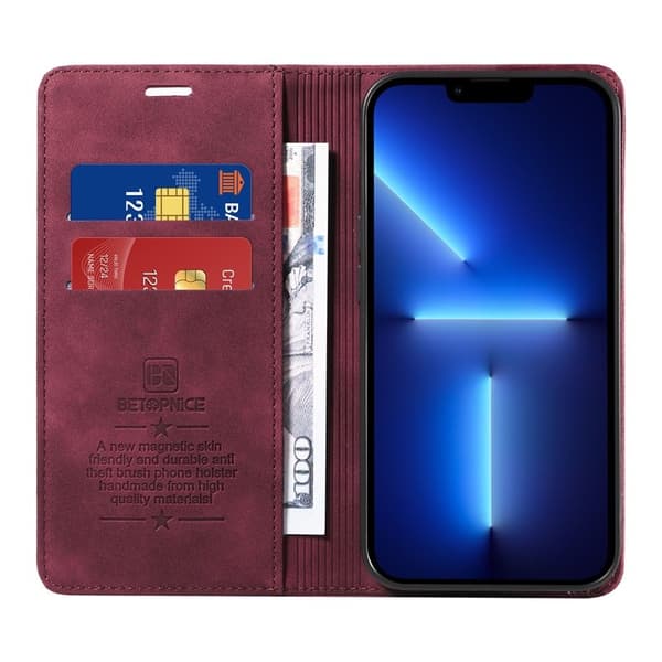 BETOPNICE 003 Plånboksfodral för iPhone 13 Pro - RFID Blocker Konstläder - Röd