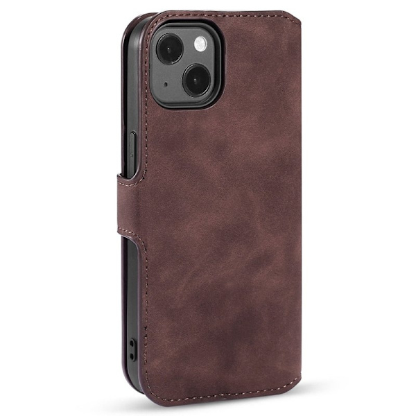 DG.MING iPhone 14 Konstläder Plånboksfodral Retro Stil Magnetisk Stängning Brun