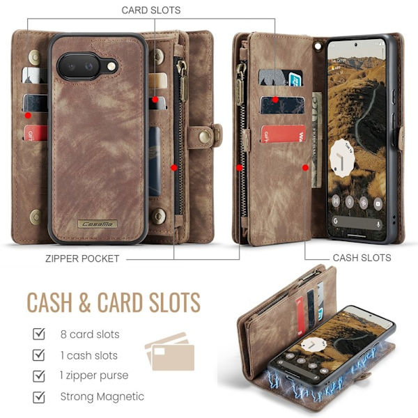 CASEME Plånboksfodral Konstläder till Google Pixel 9a - Brun