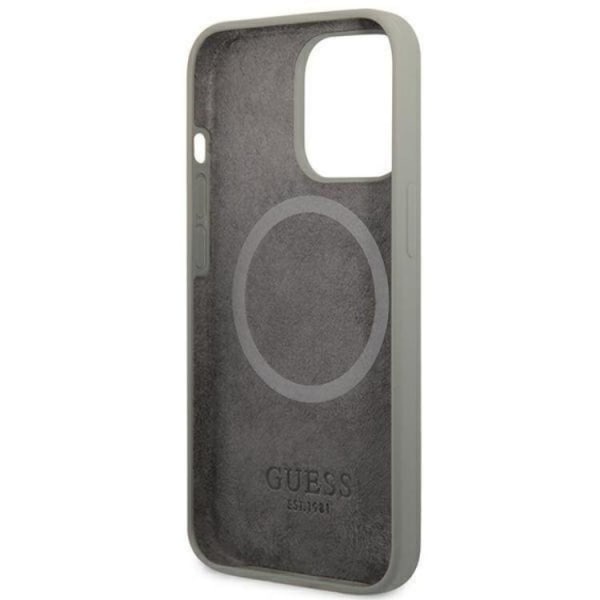 Guess iPhone 13 Pro Max Cover MagSafe Silikone Logo Plade - Grå