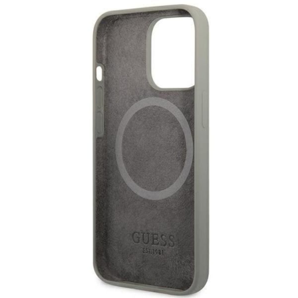 Guess iPhone 13 Pro Max Skal MagSafe Silicone Logo Plate - Harmaa