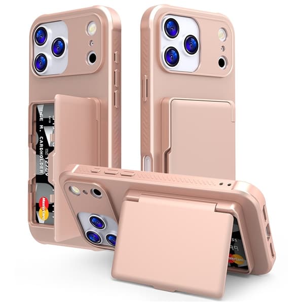 Mobilskal till iPhone 17 Pro Max Korthållare Mirror Kickstand Roséguld