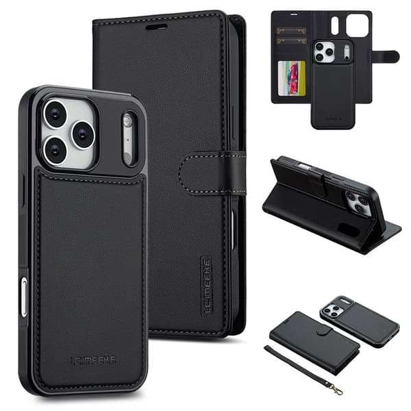 LC.IMEEKE L2 Series iPhone 17 Pro Plånboksfodral Konstläder - Svart
