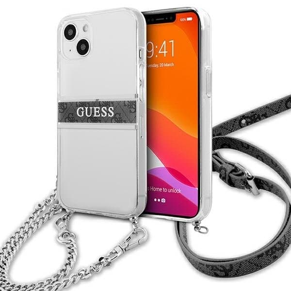 Guess 4G Gray Strap Silver Chain Skal iPhone 13 mini - Läpinäkyvä Silver