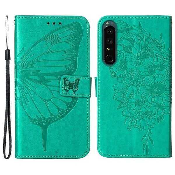 Sony Xperia 1 IV Wallet Case Butterfly - turkoosi