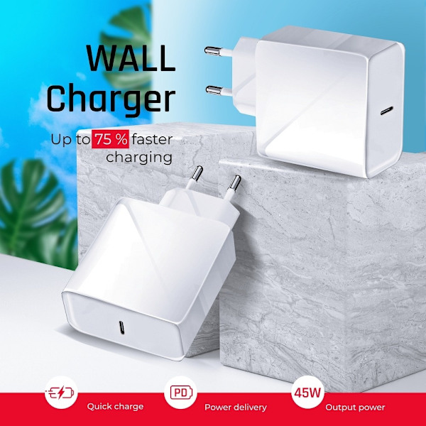 Forcell Reseladdare med USB-C Socket 3A 45W PD and QC 4.0