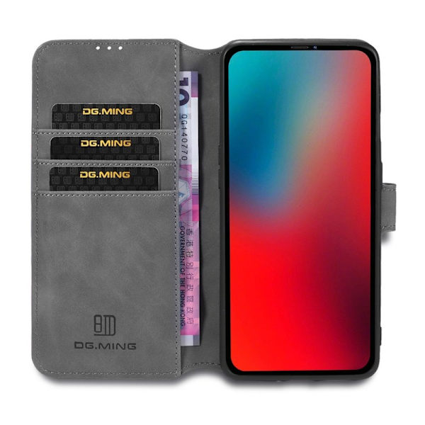 DG.MING Retro Plånboksfodral Konstläder för iPhone 12 mini - Grå