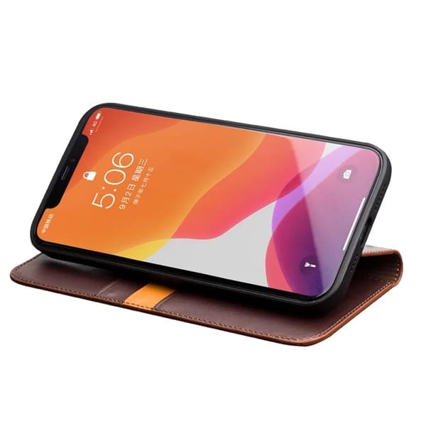 QIALINO iPhone 12 Pro Max Plånboksfodral Äkta läder - Brun Brun