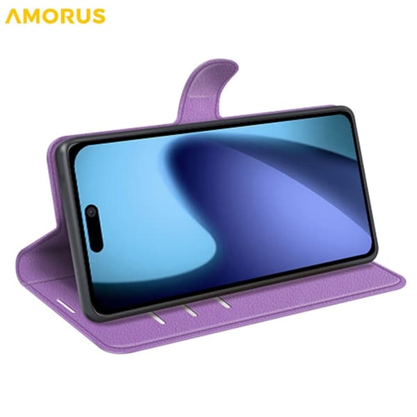 AMORUS iPhone Air Konstläder Plånboksfodral Flipstativ Litchi - Lila Lila