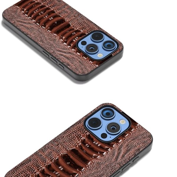 ABEEL Mobilskal till iPhone 16 Pro Max Krokodil Textur Äkta Läder - Brun