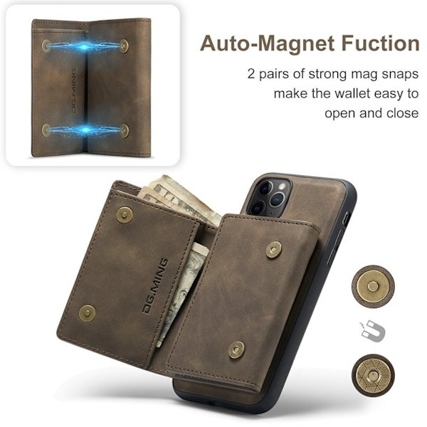 DG.MING 2-in-1 Plånboksfodral med Ställ för iPhone 11 Pro Max - Brun