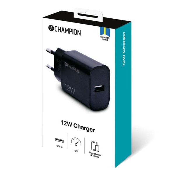 Champion Vægoplader USB-A 12W - Sort