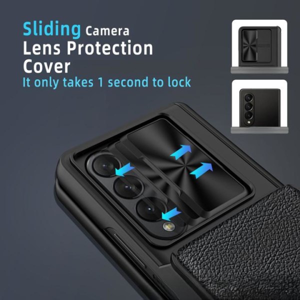 Galaxy Z Fold 4 Mobilskal Korthållare Kamera Slider - Svart