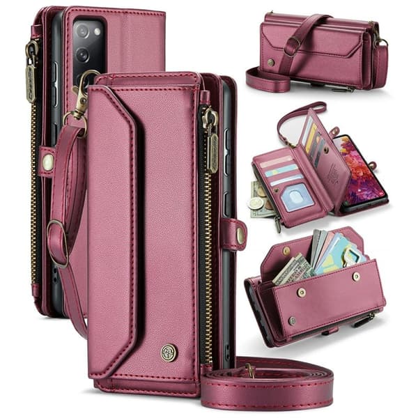 CASEME Plånboksfodral Konstläder för Samsung Galaxy S20 FE - Vinröd