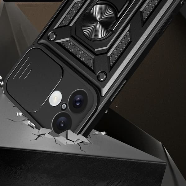 Telefontaske til iPhone 16 Hybrid Armor Camshield - Sort Black