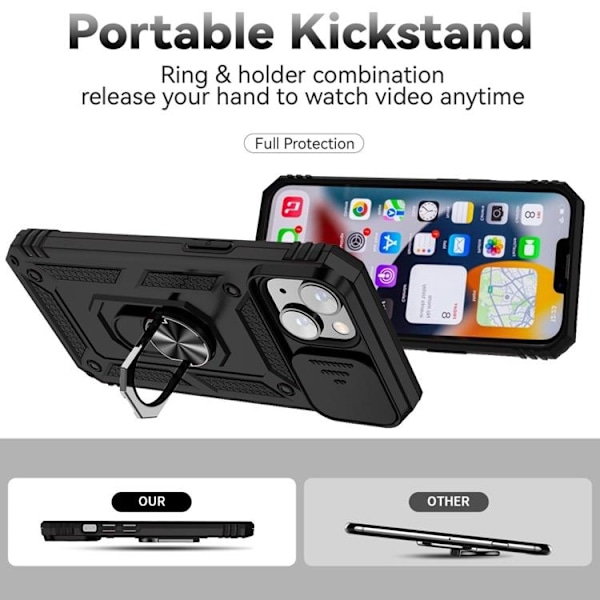iPhone 14 Taske Ringholder Kickstand - Sort Black