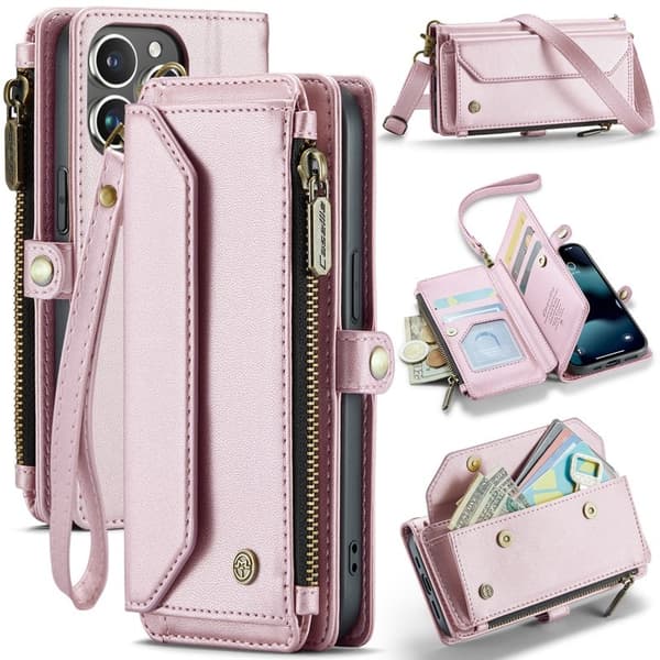 CASEME Plånboksfodral Konstläder till iPhone 13 Pro med kortfack - Rosa