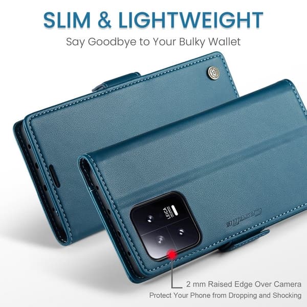 CASEME Xiaomi 13 Plånboksfodral Konstläder RFID-Skydd 3 Kort Blå