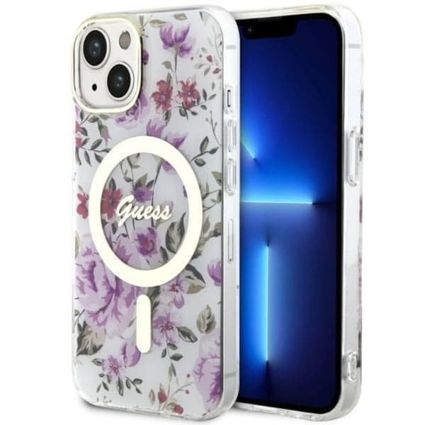 Guess iPhone 14 Plus Mobilskal MagSafe Flower - Transparent Transparent