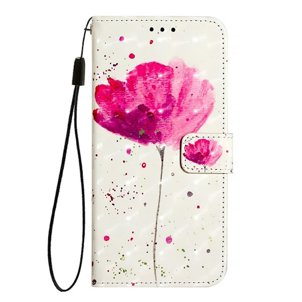 iPhone 16 Konstläder Plånboksfodral Printing Pattern Med Rem Rosa