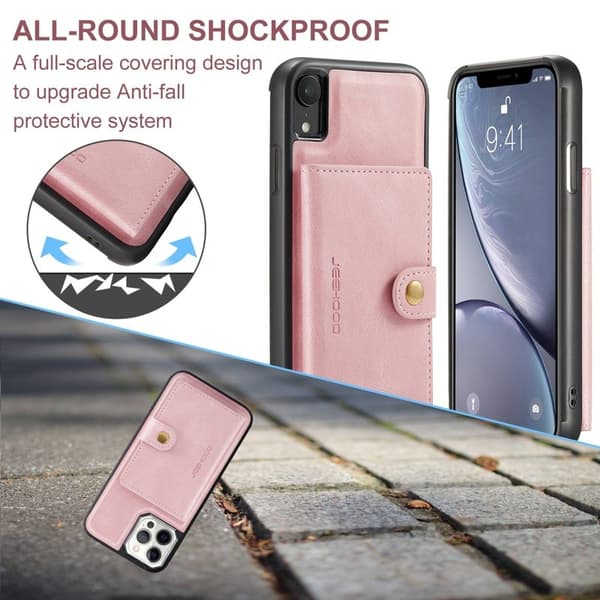 JEEHOOD iPhone XR Konstläder Plånboksfodral med Kickstand i Roséguld