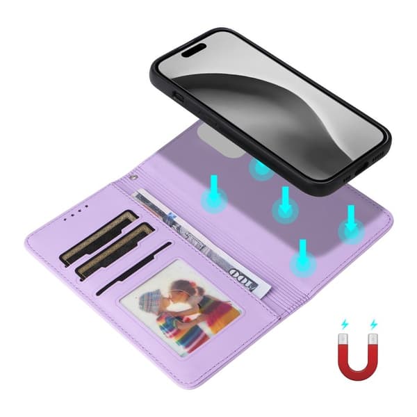 BETOPNICE iPhone 16 Pro Max Plånboksfodral - Detachable Konstläder- Lila