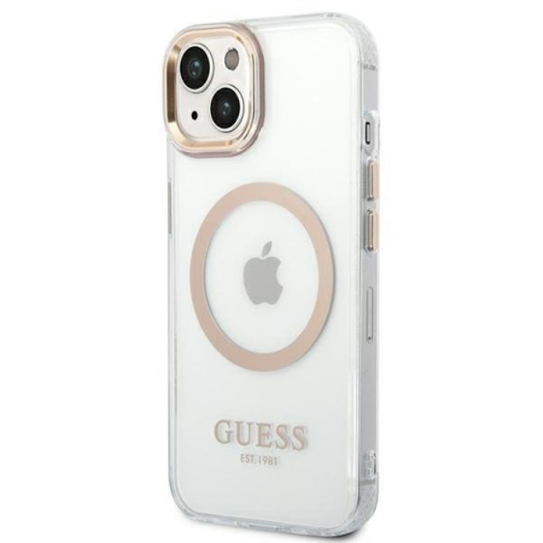 GUESS iPhone 14 Cover Magsafe Metal Outline - Guld