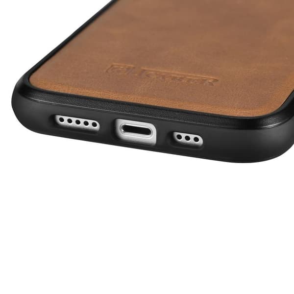 iCarer iPhone 14 Skal Magsafe Äkta Läder - Ljusbrun Brun