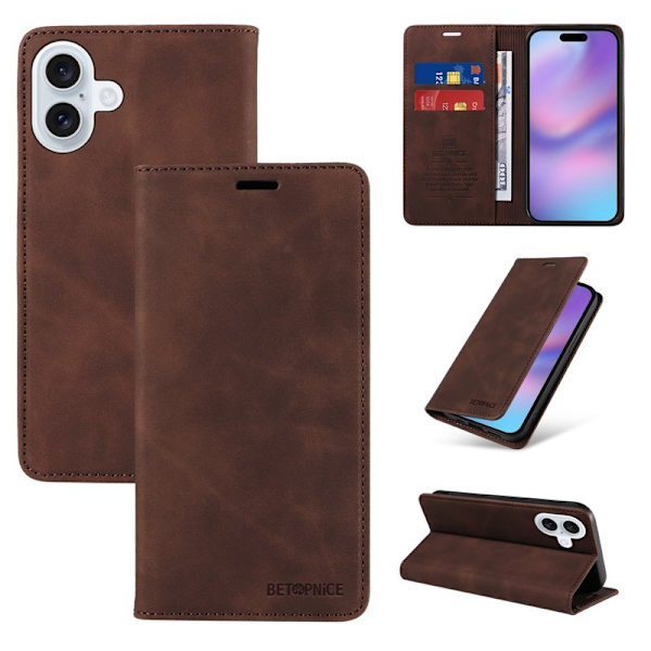 BETOPNICE iPhone 17 Plånboksfodral Konstläder - Brun - RFID Blocking Wallet Brun
