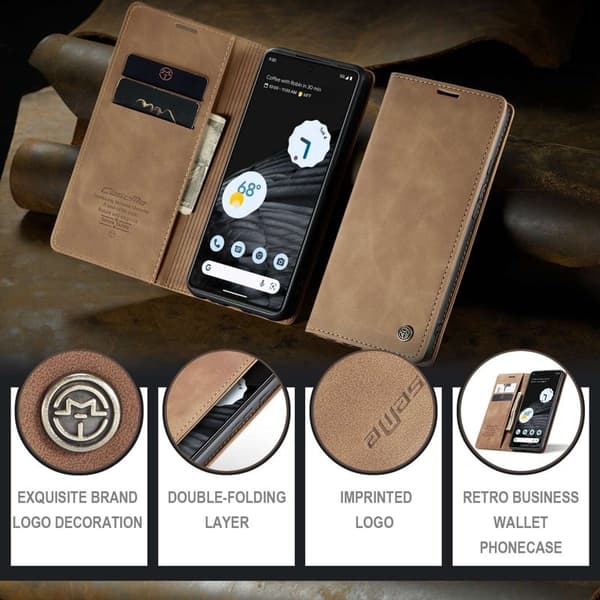 CASEME 013 Flip Konstläder Plånboksfodral för Google Pixel 7 5G - Brun