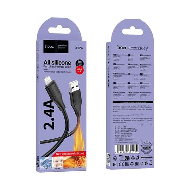 HOCO USB-A till Lightning Kabel 2.4A 1m Silikon X124 - Svart Svart