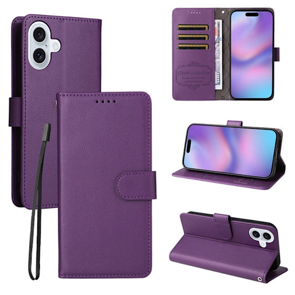 iPhone 17 Plånboksfodral RFID Blocking med Handledsrem Lila