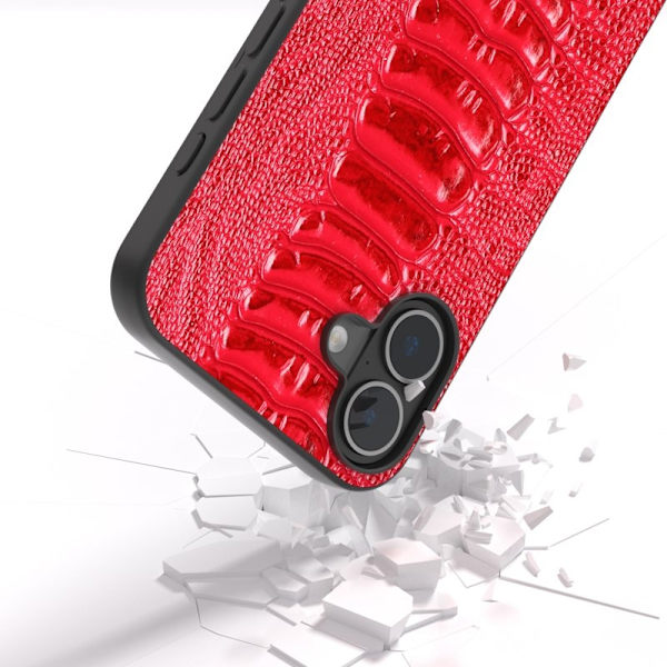 ABEEL Mobilskal till iPhone 16 Krokodiltextur Äkta Läder Röd