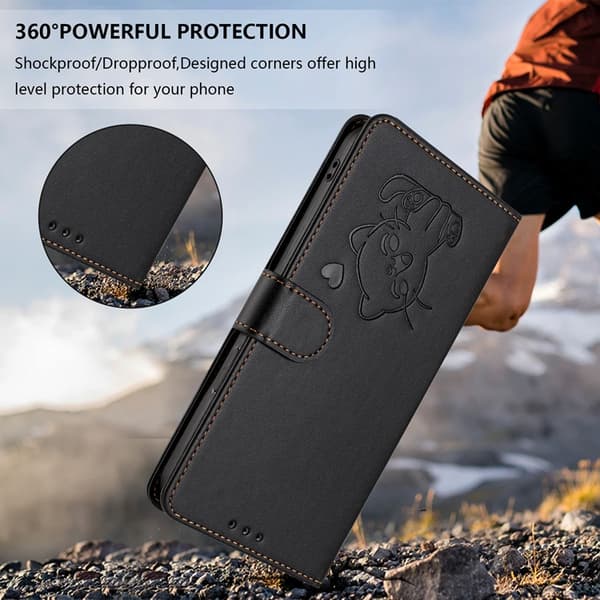 OnePlus 15 5G Konstläder Plånboksfodral Love Cat Pattern Imprint Svart