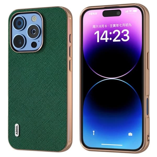 Abeel Mobilskal till iPhone 16 Pro Äkta Läder Cross Texture - Grön Grön