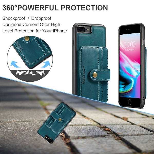 JEEHOOD Konstläder Plånboksfodral för iPhone 7 Plus/8 Plus - Blå