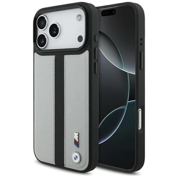 BMW telefontaske til iPhone 17 Pro Max MagSafe M perforeret stribe logo - grå Grå