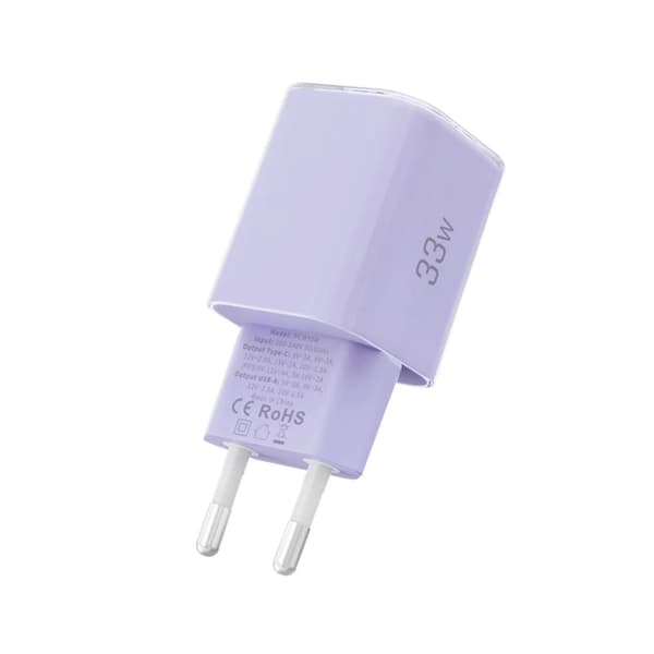 Tech-Protect Vægoplader USB-A Til USB-C 33W - Baby Lilla Svart