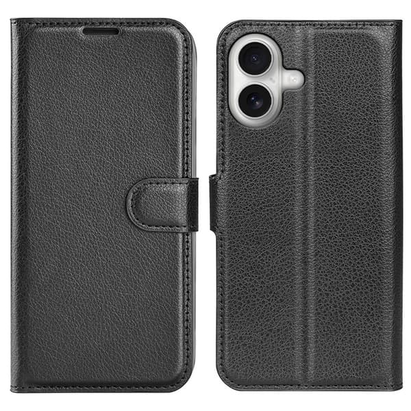 AMORUS iPhone 17 Konstläder Plånboksfodral Flipstativ Litchi - Svart Svart