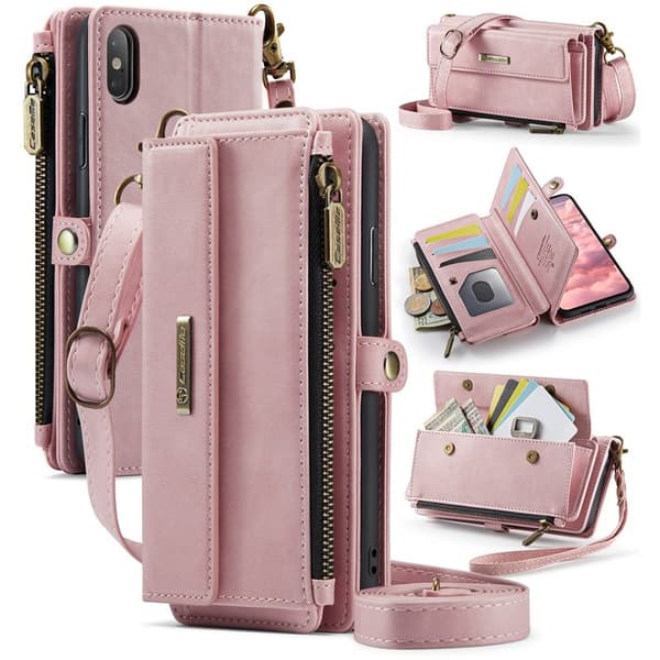 CASEME iPhone XS/X Konstläder Plånboksfodral med RFID-Skydd - Rosa