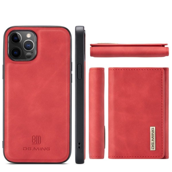 DG.MING iPhone 13 Pro Max -kuori ja lompakko jalustalla - punainen Red