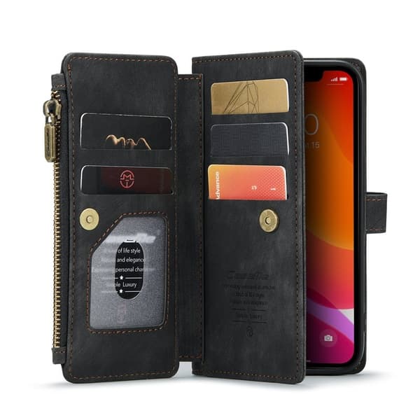 CASEME Konstläder Plånboksfodral för iPhone 12/12 Pro med rem - Svart